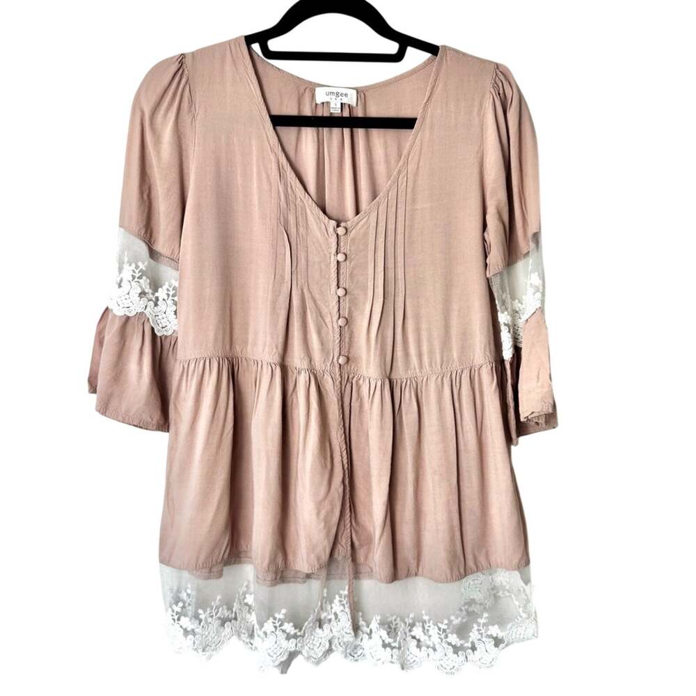 Umgee Pink Floral Lace Women's Blouse Size Small